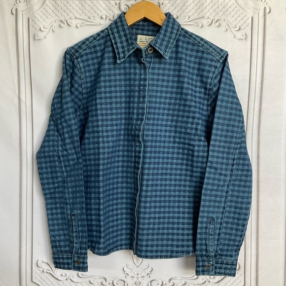 Sandrine Rose Tops - Sandrine Rose FREE PEOPLE Blue Gingham Check Long Sleeve Denim Shirt Women’s Lg